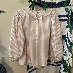 Candy-striped pink balloon-sleeved button up shirt